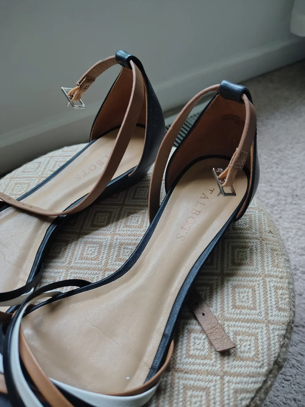 Talbots Black Strappy Wedge Sandals with Neutral Straps